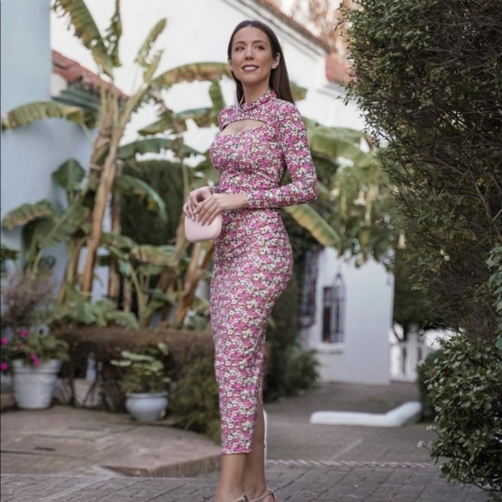 Zara M  L/S Cutout Floral Dress
